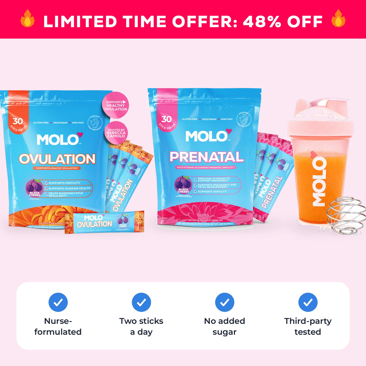 Molo Ovulation and Prenatal with the free shaker. Limited time offer: 48% off.