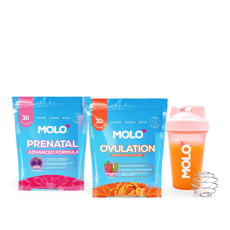 Molo Prenatal and Ovulation pouches with the shaker